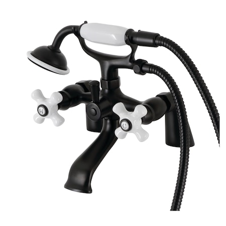 Kingston Brass KS267PXMB Deck Mount Clawfoot Tub Faucet with Hand Shower, Matte Black KS267PXMB